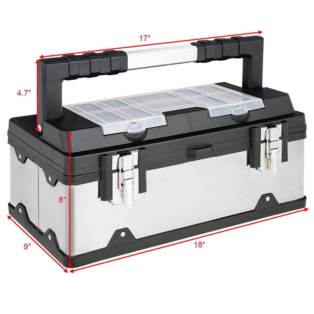 18 Inch Tool Box Stainless Steel and Plastic Portable Organizer Bed