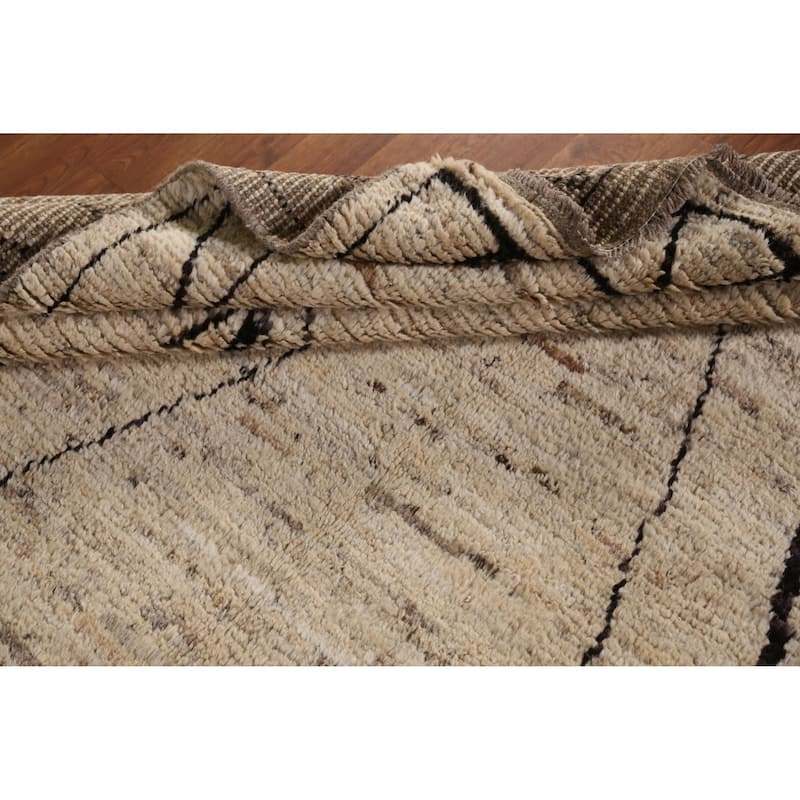 Geometric Grey Moroccan Oriental Area Rug Hand-Knotted Wool Carpet - 6'11" x 9'7"