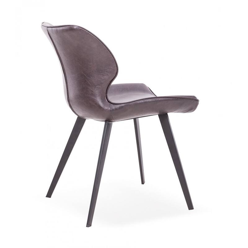 Set of Two Dark Brown And Black Upholstered Faux Leather Dining Side Chairs