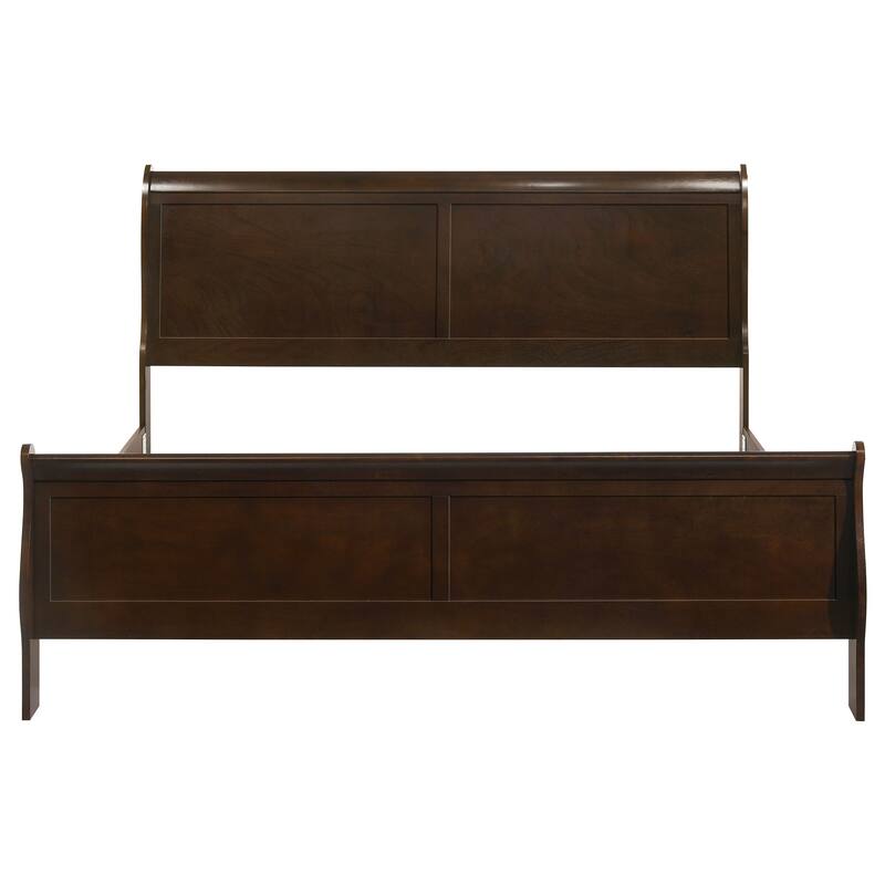 Cappuccino Wood Eastern King Sleigh Bed with Curved Headboard and Footboard