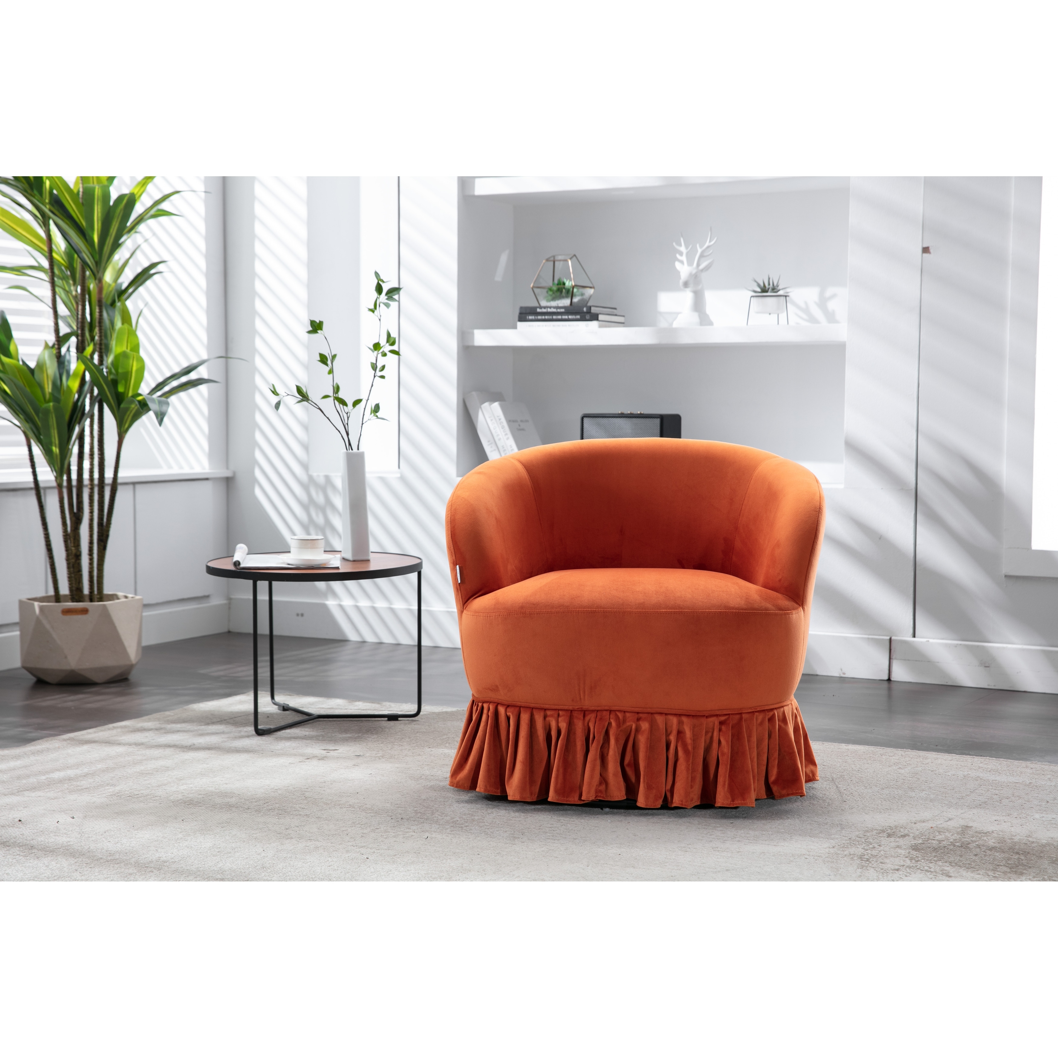 Orange velvet swivel clearance chair