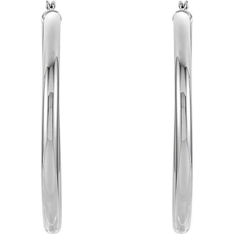 Curata 14k White Gold 40mm Polished Tube Hoop Earring