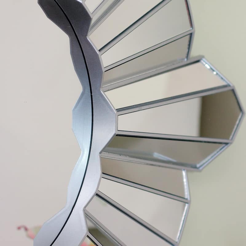 25" Silver Matte Sunburst Wave Glass Round Wall Mirror