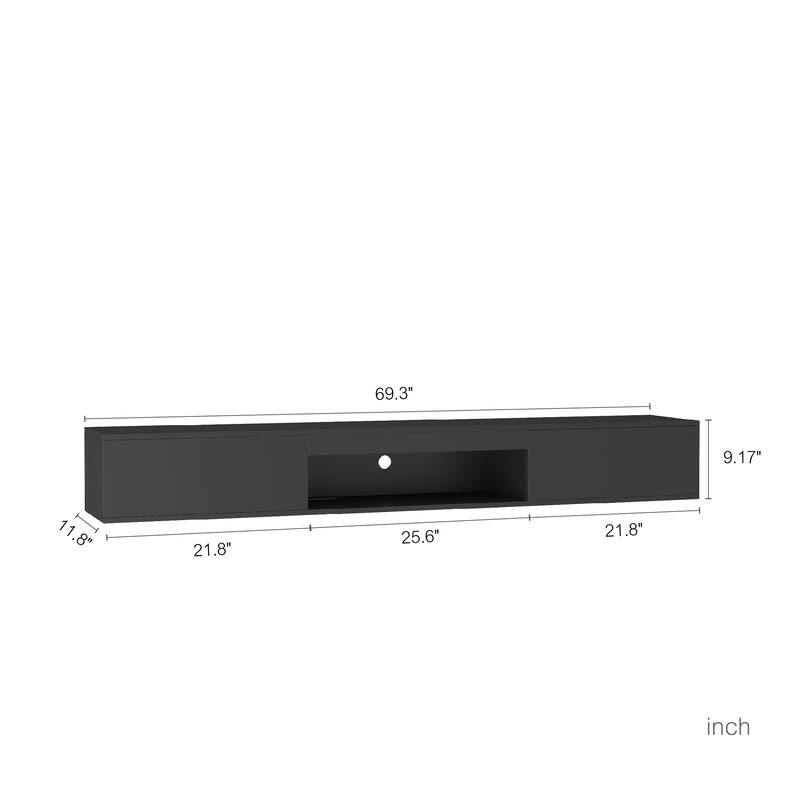 69 Inch Floating TV Stand Wall Mounted with 16 Color LED Lights, Modern TV Cabinet for 55 60 65 Inch TV