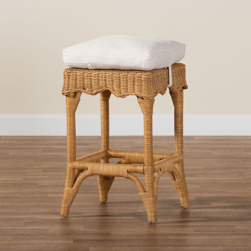 Muy Bohemian Scallop Honey Rattan Counter Stool