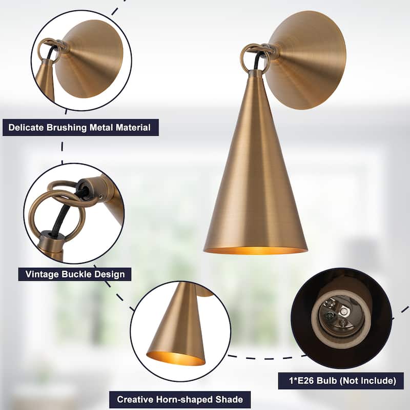 Industrial Bronze 1-Light Wall Sconce with Conical Metal Shade