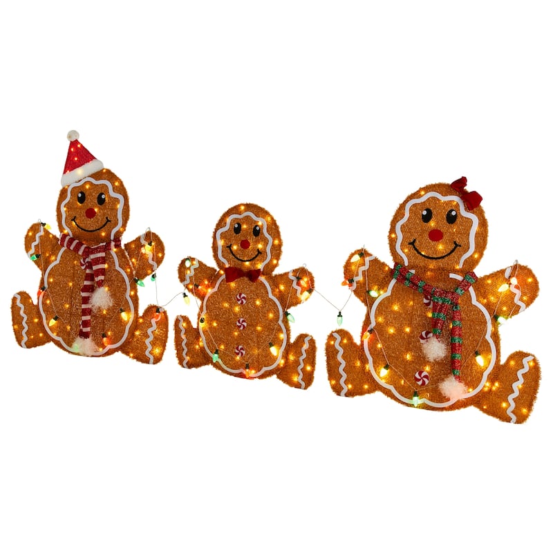 Glitzhome S/3 Lighted Christmas 2D Fabric Gingerbread Family Decor - Gingerbread Family