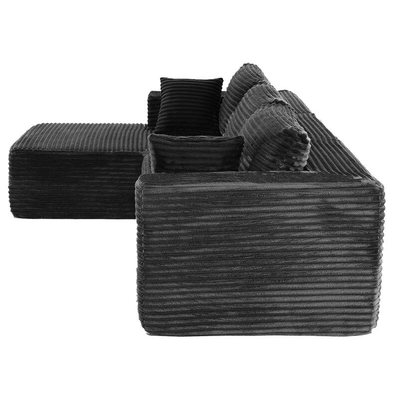 Dovelina Convertible Plush Corduroy Foam-Filled Sleeper Sofa Chaise for Living Room