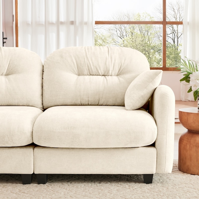 Chenille L-shaped Modular Flexible Combination Sectional Sofa with Wooden Base