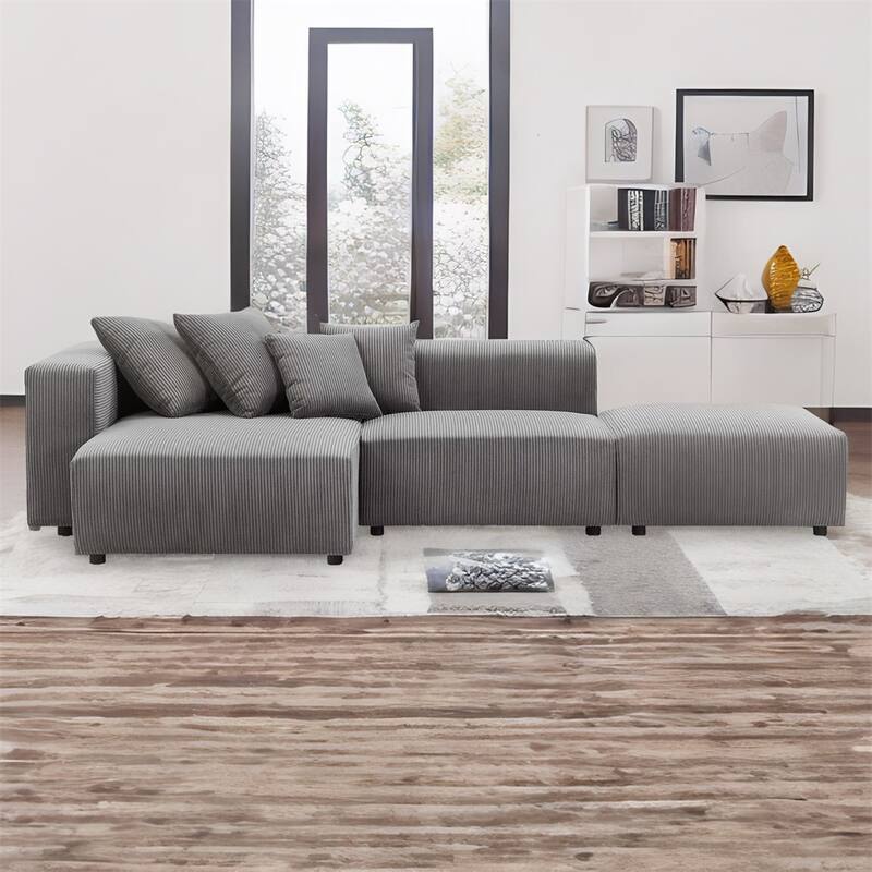 Soft Corduroy Sectional Modular Sofa Set, Small L-Shaped Chaise Couch