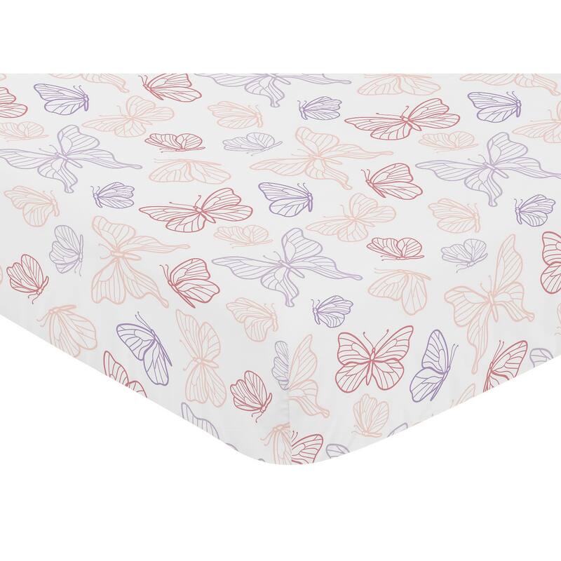 Sweet Jojo Designs Shabby Chic Butterfly Girl 4p Nursery Crib Bedding Set Blush Pink Lavender White Pastel Watercolor Pattern