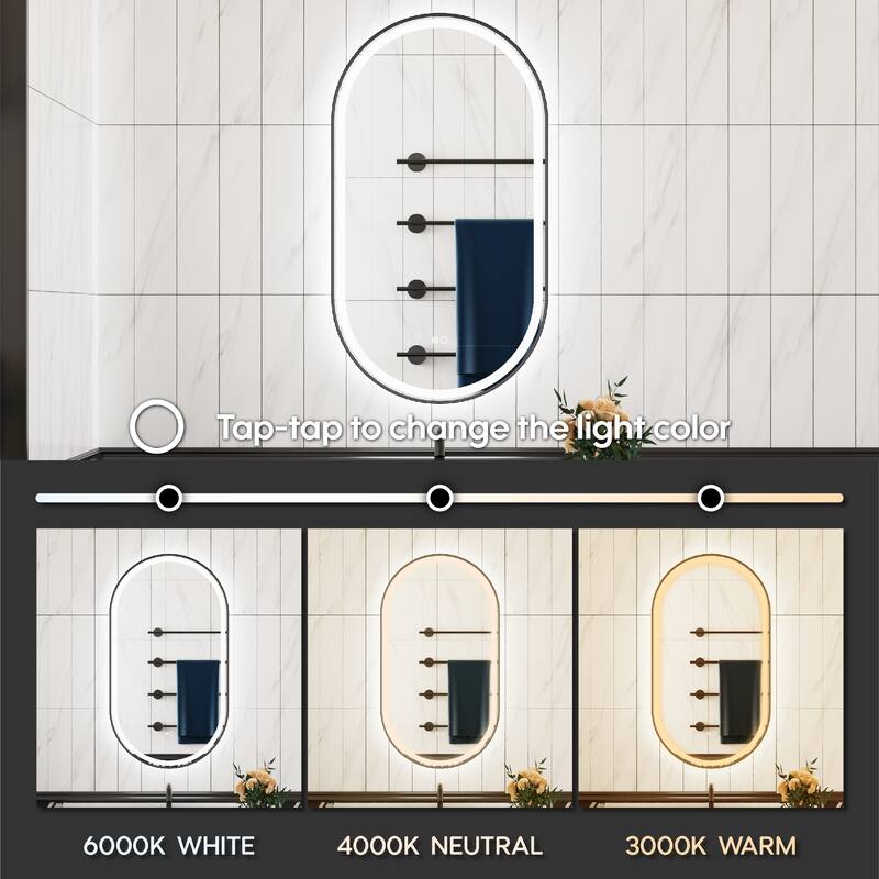 36"H Wall Mounted Bathroom Framed LED Mirror With Memory Function