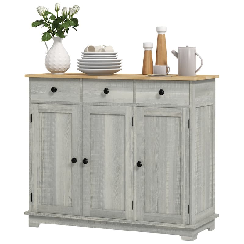 Sideboard with Solid Wood Countertop, Modern Kitchen Storage Cabinet, Coffee Bar Cabinet with 3 Drawers