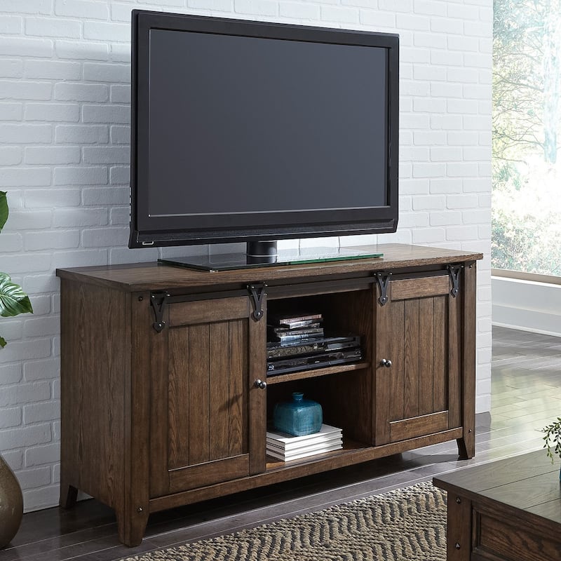 Liberty Furniture Lake House Rustic Oak TV Console 60" Sliding Doors - Rustic Brown Oak