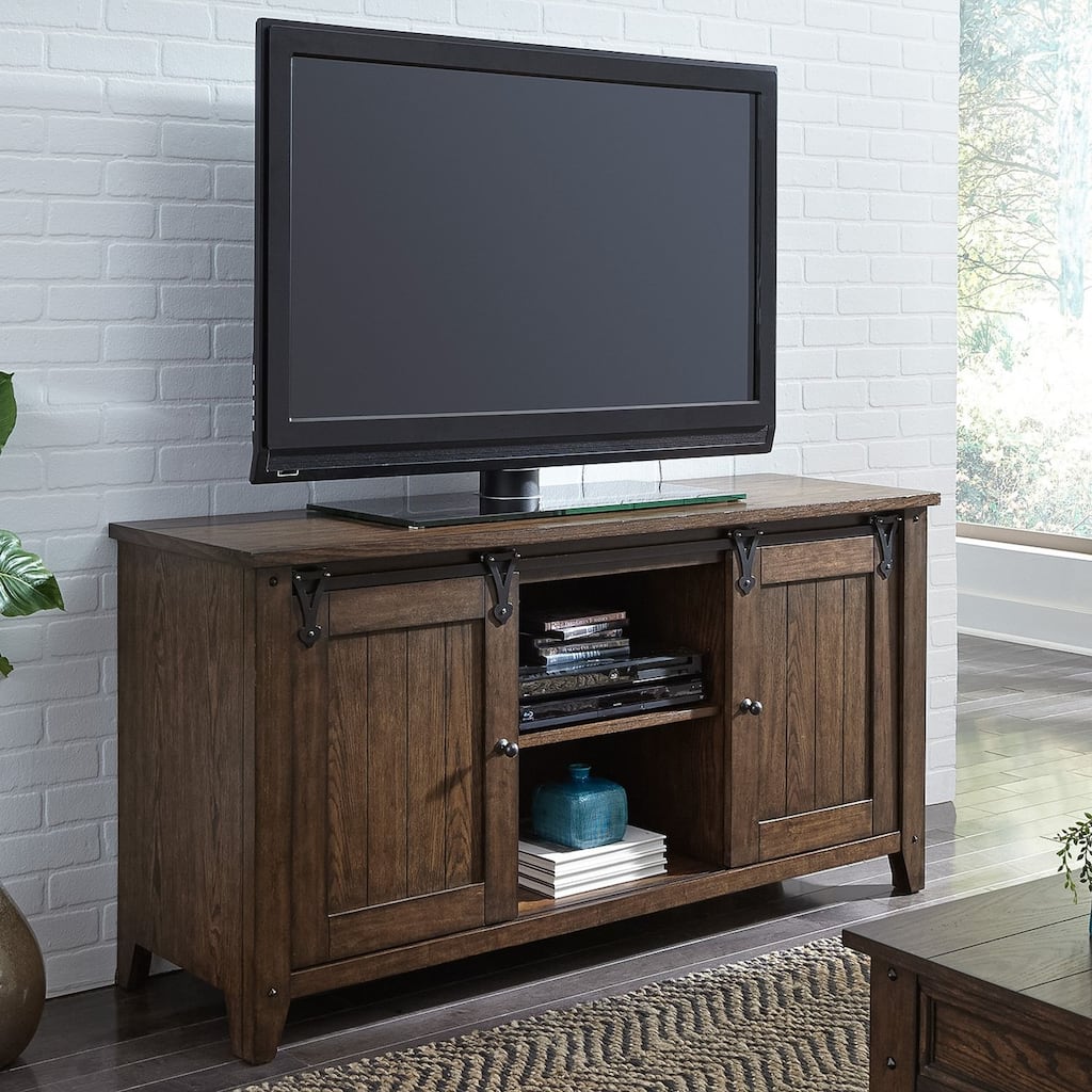 Liberty Furniture Lake House Rustic Oak TV Console 60" Sliding Doors