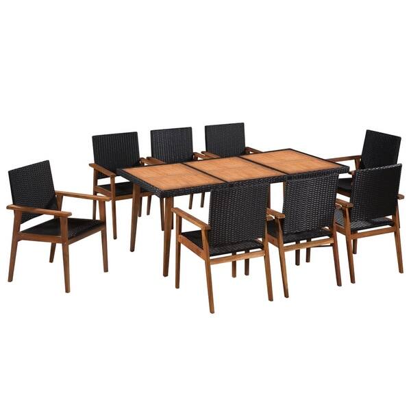 Shop Vidaxl Solid Wood Outdoor Dining Set 9 Pieces Poly Rattan Garden Furniture Overstock 27733550