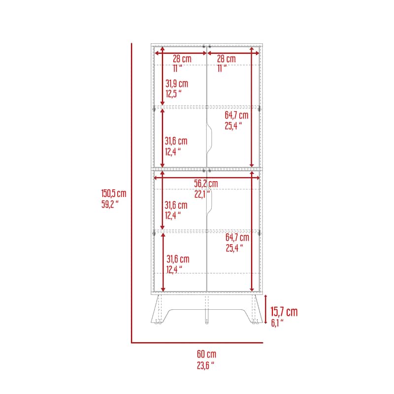 FM Furniture Zurich Double Kitchen Pantry, Double Door Cabinet, and Four Shelves