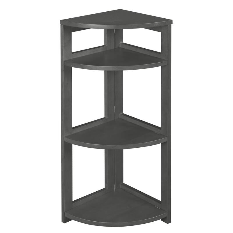 4-Shelf Corner Bookcase Cappuccino Finish Transitional Space-Saving Storage Organizer with Open Display Shelves