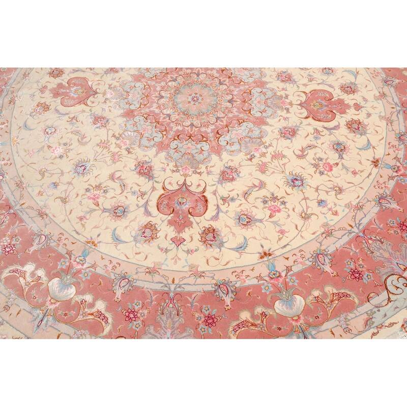 Hand Knotted Ivory Persian Wool & Silk Traditional Oriental Area Rug - 8' 2'' x 8' 2''