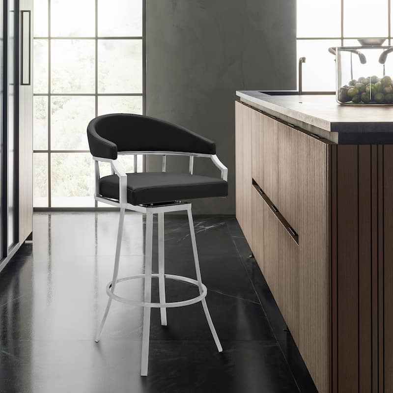 Valerie Faux Leather Upholstered Swivel Bar or Counter Stool with Stainless Steel Frame - N/A - Black - Counter Height