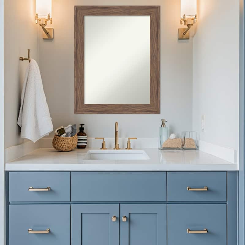 Pia Medium Brown Non-Beveled Framed Bathroom Vanity Wall Mirror - Pia Medium Brown