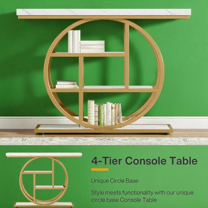 Metal 4-Tier Industrial Narrow Console Table with Storage and Display Space - 41.34” L x 11.81” W x 31.5” H
