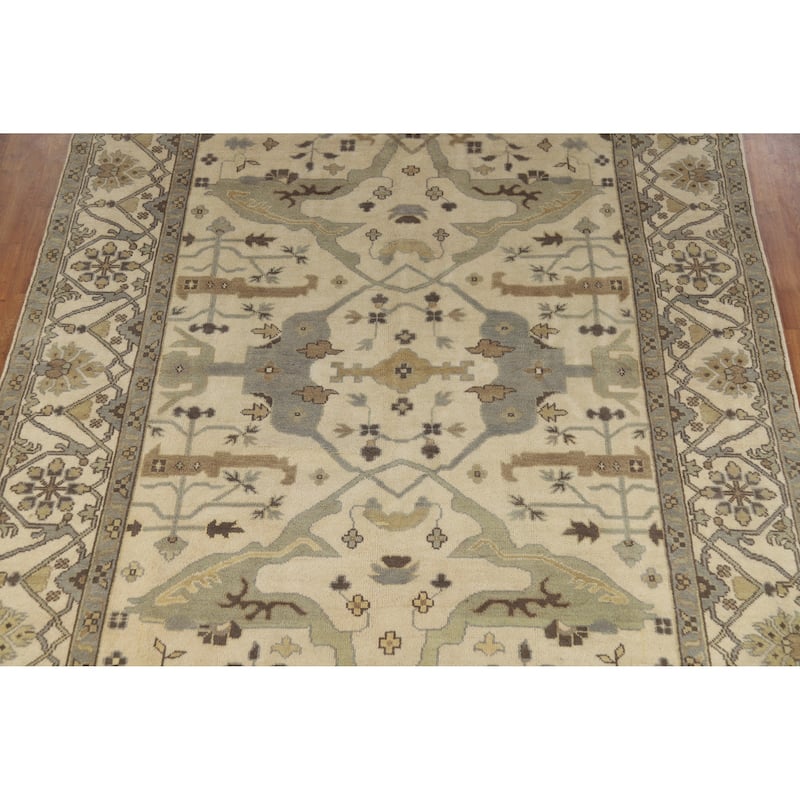 Earth Tone Oushak Indian Area Rug Handmade Transitional Wool Carpet - 9'0" x 11'9"