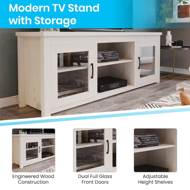 Classic TV Stand for up to 80" TVs-Glass Fronted Doors-Modern Finish - 65"W x 16"D x 23.625"H