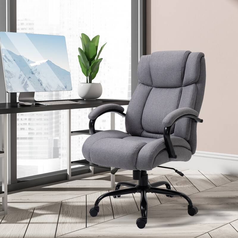 Big & Tall Executive Office Chair, 484 lbs Capacity, Wide Seat, Adjustable Height, Linen Fabric, Swivel Wheels