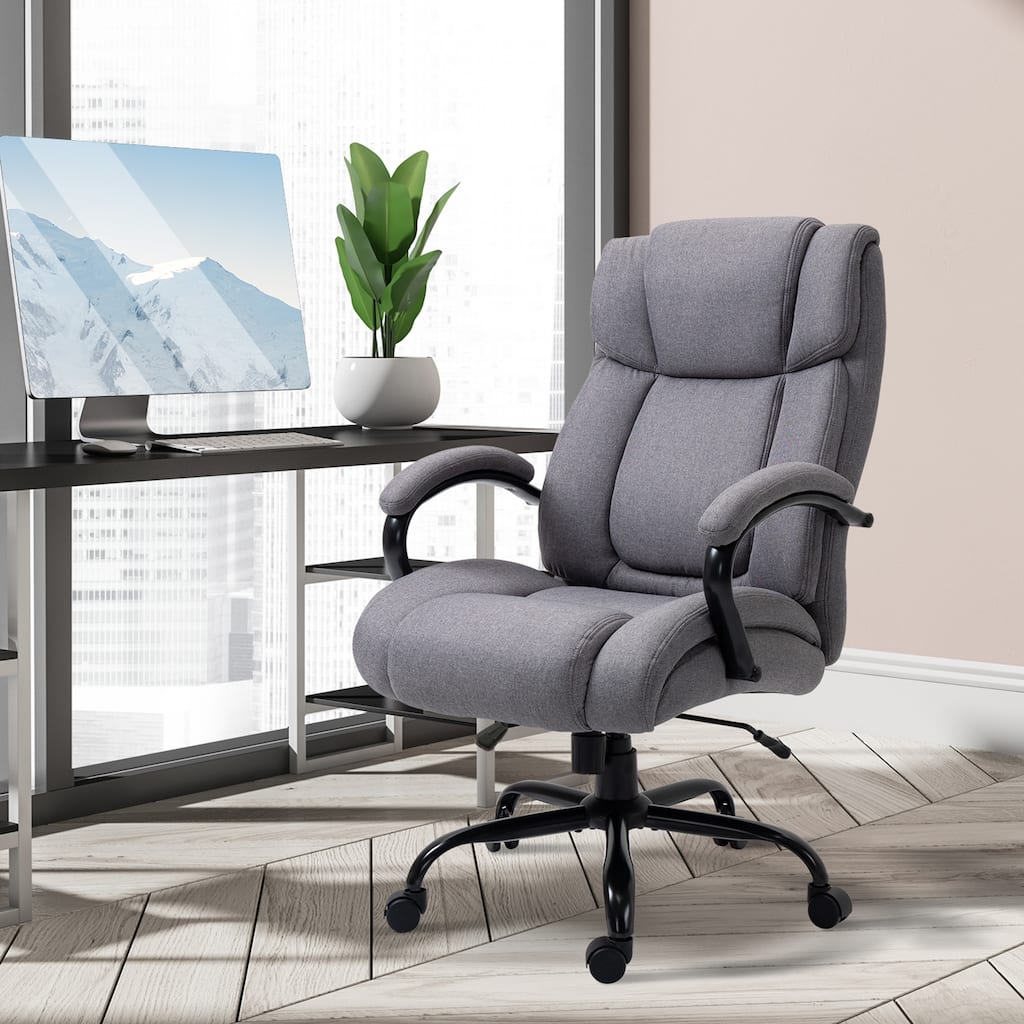 Light Grey Adjustable Height Ergonomic Office Chair with Rocking Swivel Wheels and Thick Cushion