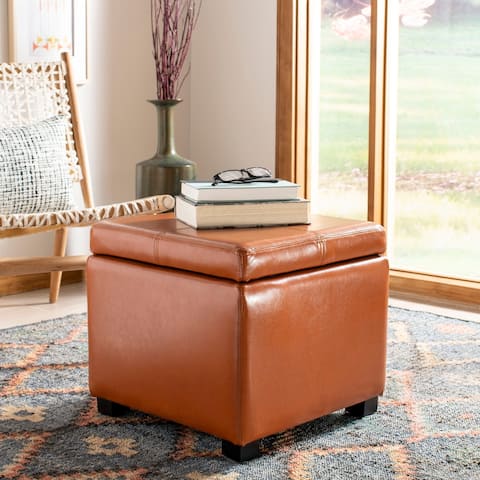 SAFAVIEH Broadway Saddle Leather Storage Ottoman
