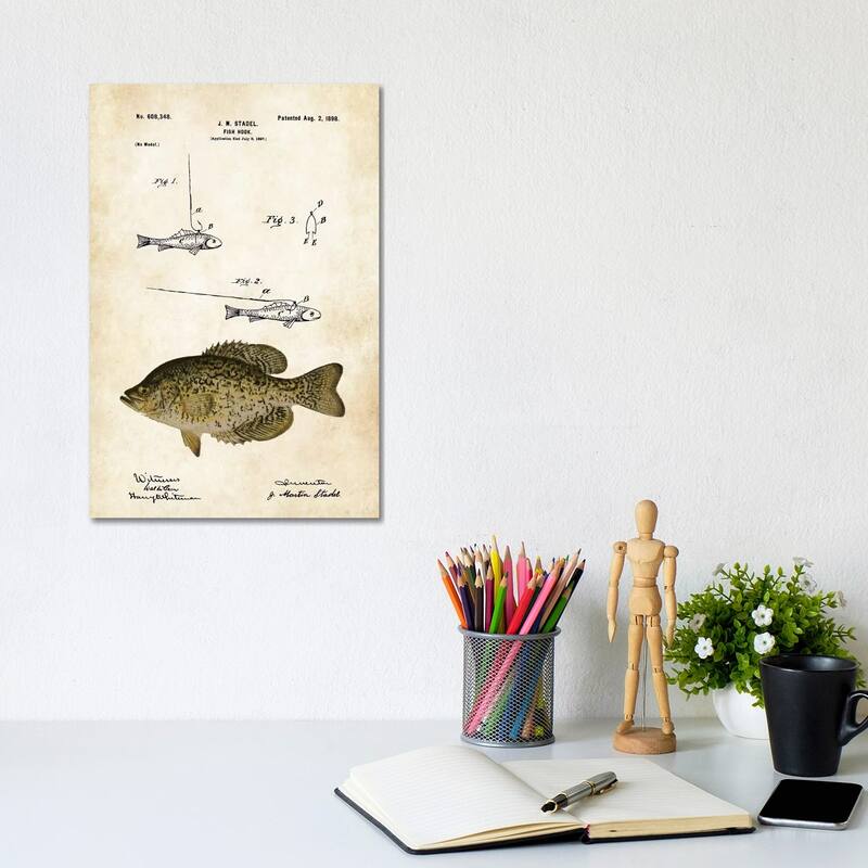 iCanvas "Crappie Fishing Lure" by Patent77 Canvas Print - 12x8x0.75