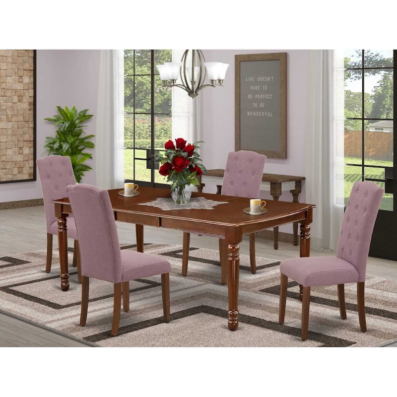 5Pc Dinette Set - Rectangle Table & 4 Parsons Chairs - Mahogany Finish - HomeStock