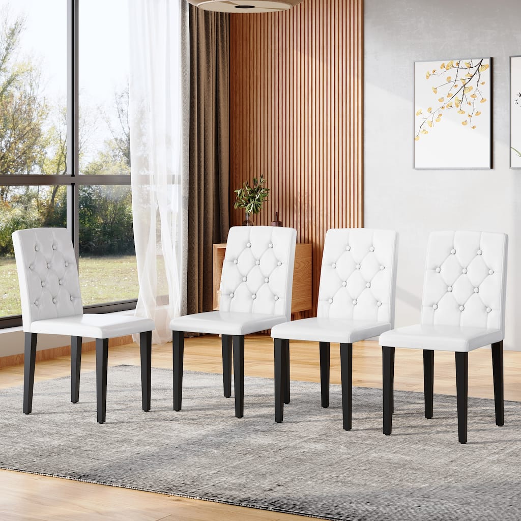 4-pack PU Dining Chairs: Ergonomic Buckle Backrest, 35 Inches High, Black Metal legs, Combines Comfort and Texture