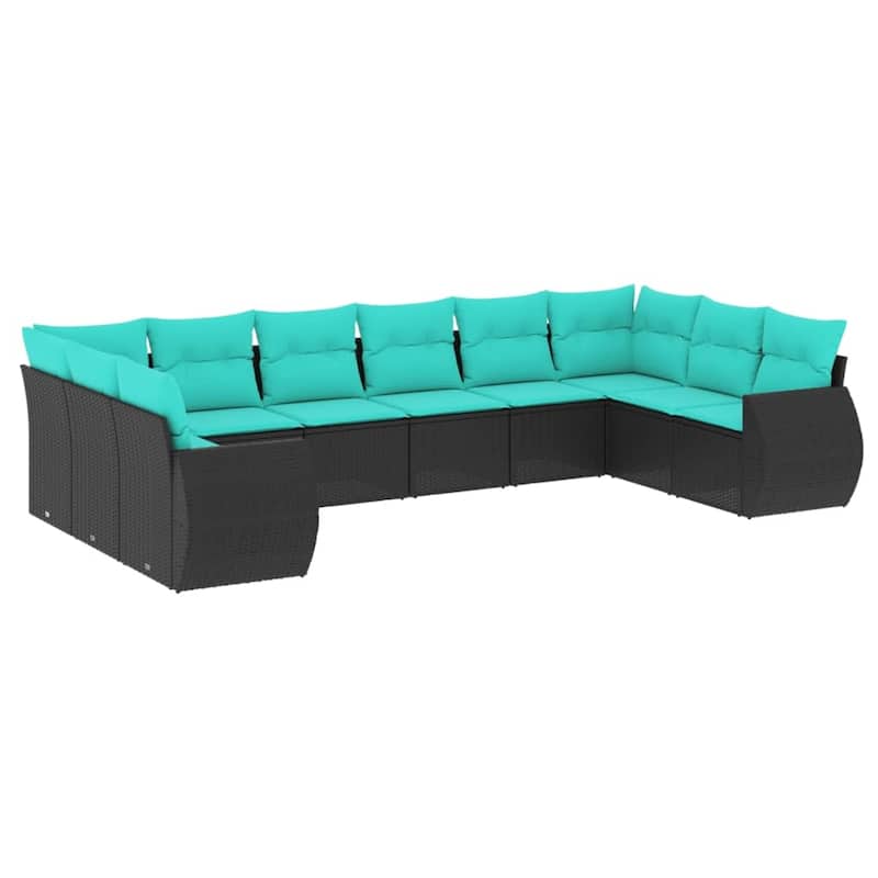 vidaXL 10 Piece Patio Sofa Set with Cushions Black Poly Rattan
