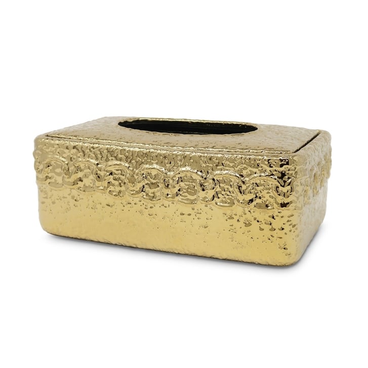 Chain Design Hammered Gold Tissue Box, 10"L