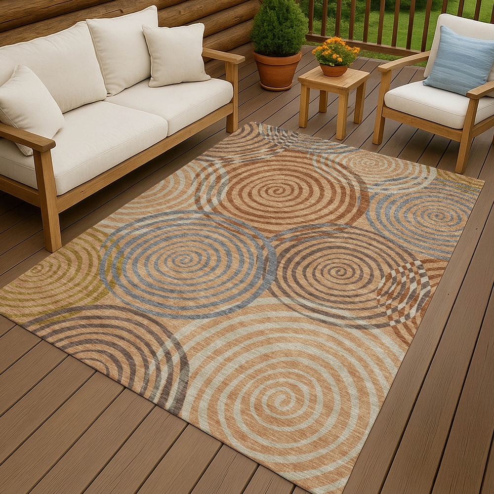 Machine Washable Indoor/ Outdoor Contemporary Swirls Chantille Rug