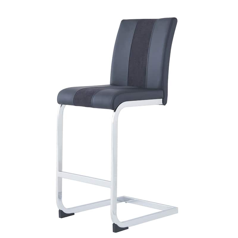 HomeRoots Set of Four 26" Gray And Silver Metal Low Back Counter Height Bar Chairs With Footrest