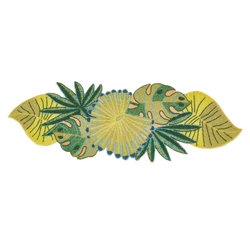 Table Runner with Colored Tropical Design - 13"x36" - 13"x36" - Green