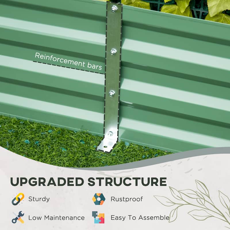 Outsunny Raised Garden Bed, Galvanized Elevated Planter Box with 2 Customizable Trellis Tomato Cages, Reinforced Rods