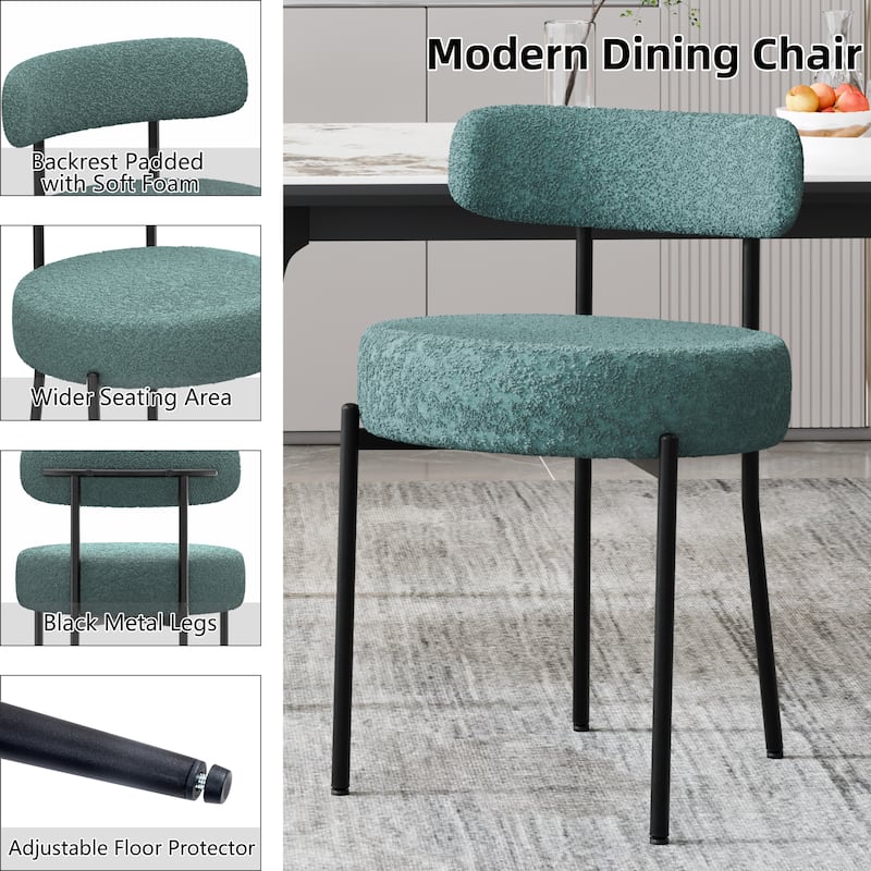 XINMICS Upholstered Boucle Dining Chairs with Black Metal Legs