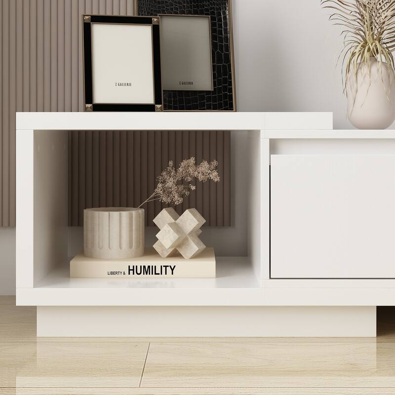 Modern Style Extendable TV Stand with 3Drawer White/Black 65.4"-106.3" Entertainment Center Table