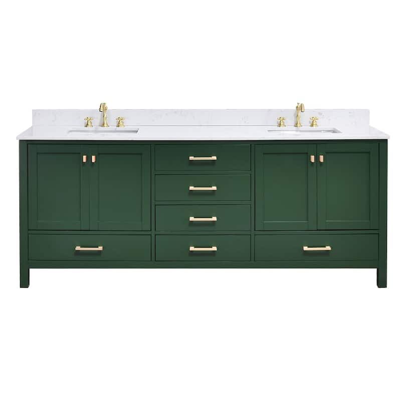 84 inch Freestanding Bath Vanities with Engineered Stone Counter Top Undermount Sink - Green