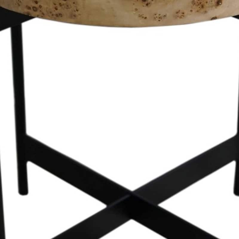 HomeRoots 22" Black And Brown Wood And Metal Round End Table - 22