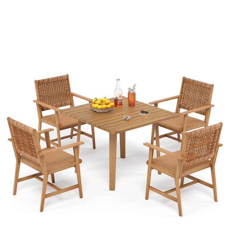MAISON ARTS 5/7/9-Piece Acacia Wood Outdoor Dining Set, Teak Wooden Table & Dining Chairs with Wicker Seat and Back