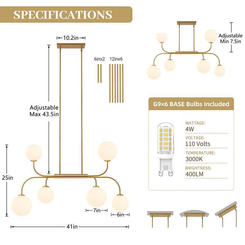 4/6-Light Glass Bubble Dimmable Sputnik Modern Linear Chandelier