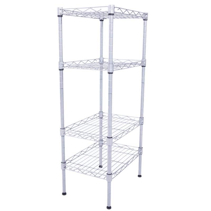 Rectangle Carbon Steel Metal 4-Shelf Storage Rack Silver
