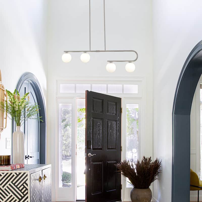 4-Light Modern Hanging Island Linear Chandelier Lighting Fixture with Glass Shade for Kitchen Foyer Dining Room