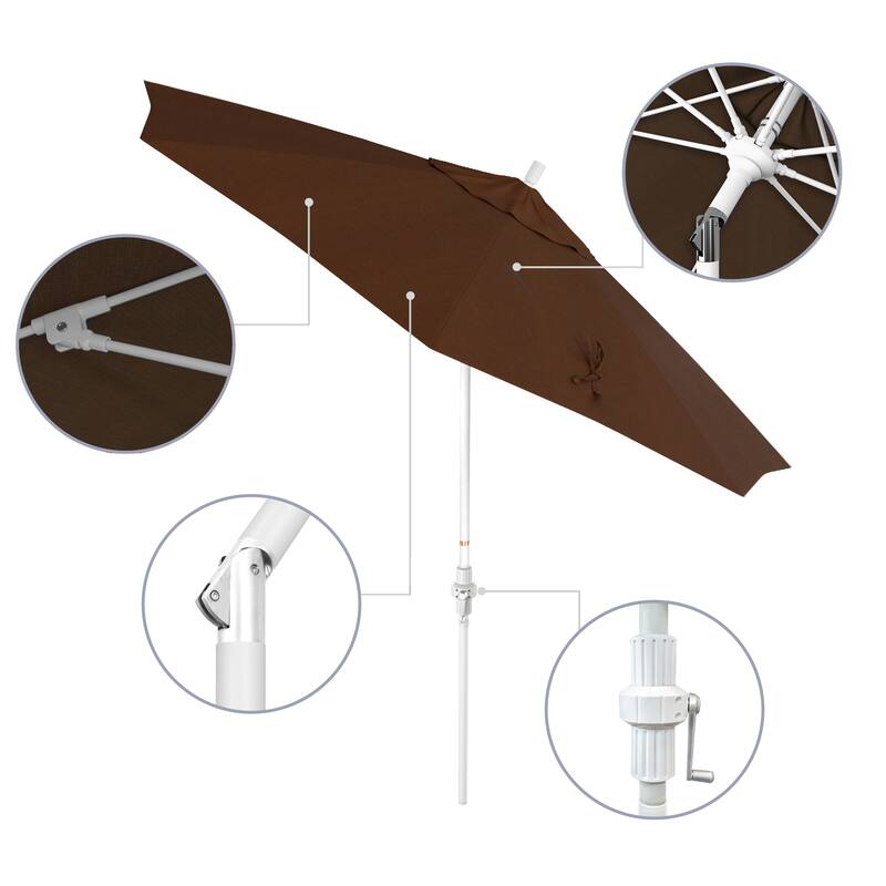 California Umbrella 9' Rd.Crank Lift, Collar Tilt, Aluminum Pole, /Fiberglass Rib Patio Umbrella, White Finish, Olefin Fabric