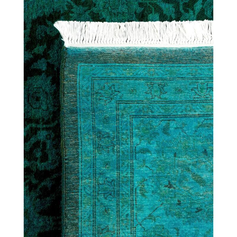 Overton Hand Knotted Wool Vintage Inspired Modern Contemporary Overdyed Green Area Rug - 8' 4" x 10' 3"